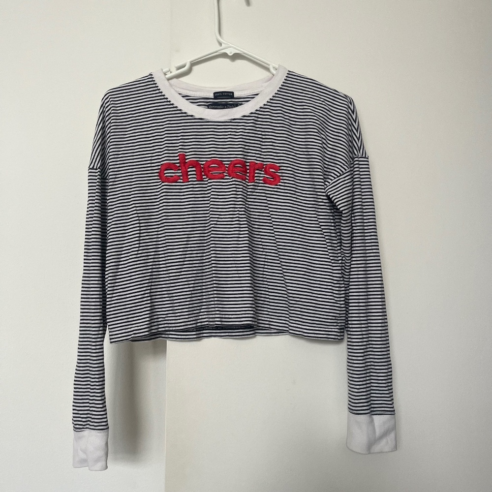 Black White Striped Orange "Cheers" Crop Top